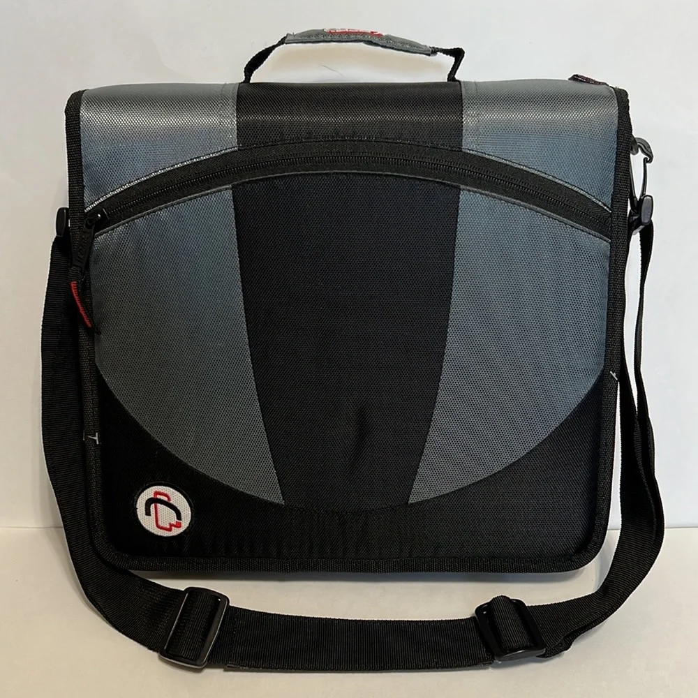 NEW Case-It The Dual Ring Zipper Binder with Shoulder Strap, Black and Gray